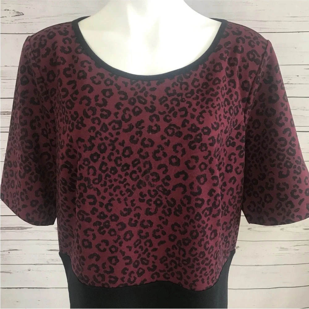 Ann Taylor Womans XXL Burgundy Wine Black Animal Print Top Blouse Zipper NWT $69